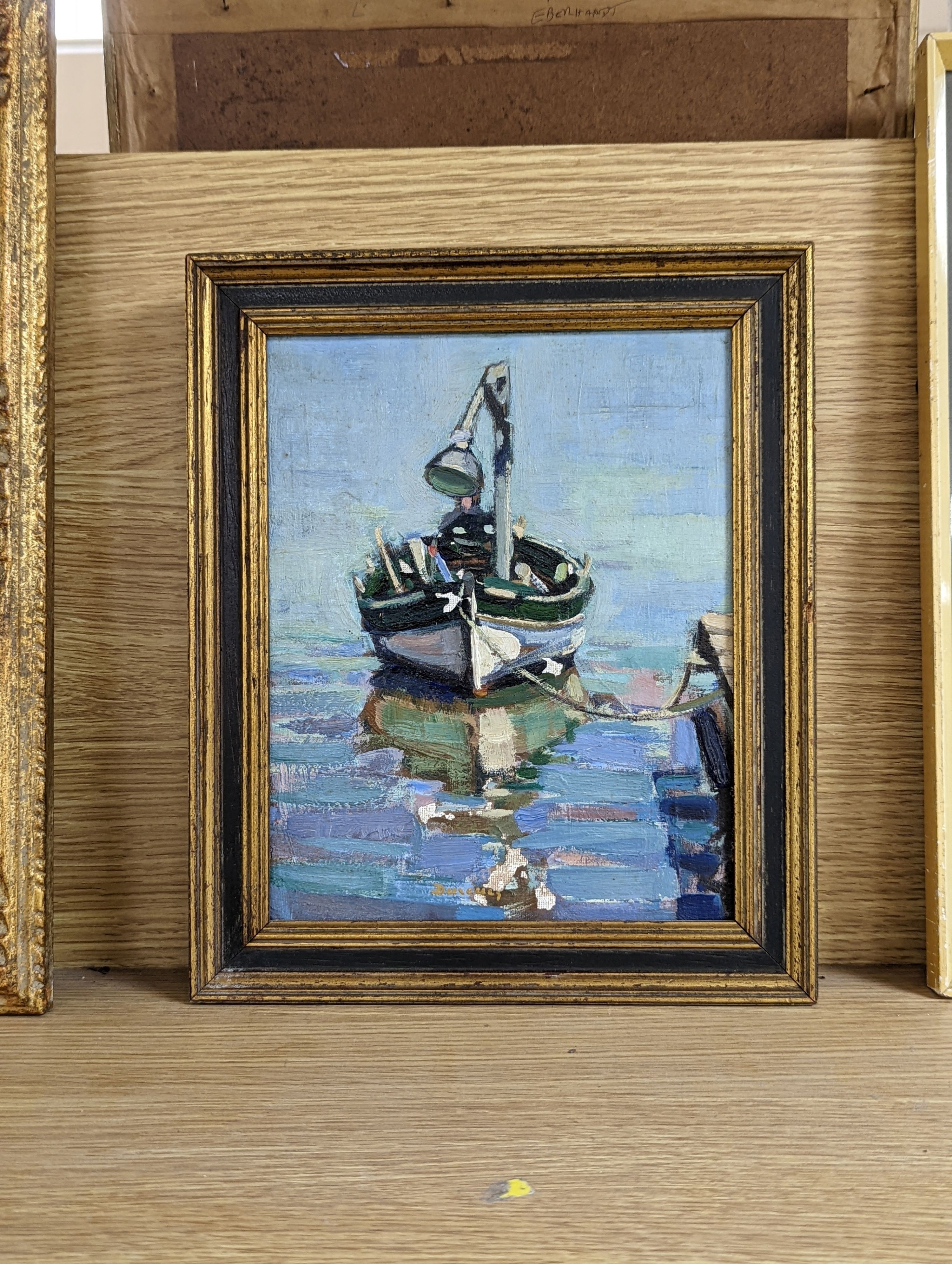 Michel Dureuil (1929-2011), oil on canvas, Mediterranean fishing boat, signed, 22 x 18cm